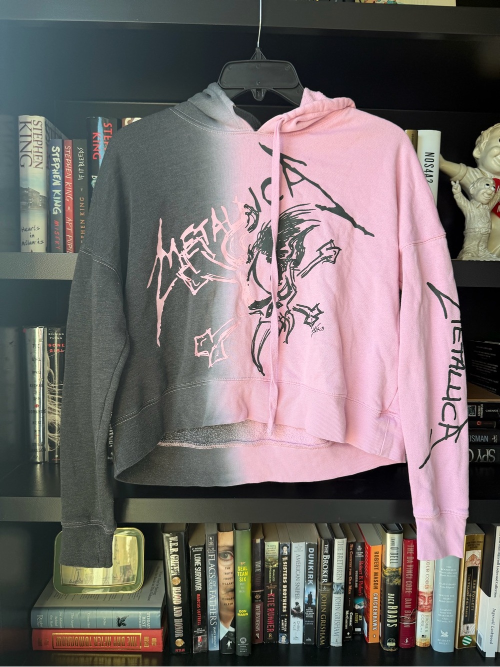 Metallica Two-Tone Pink and Charcoal Cropped Hoodie